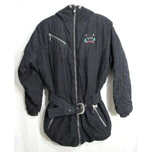 Nils Black Hooded Vintage Belted Ski Jacket Coat Size 8 Petite EUC